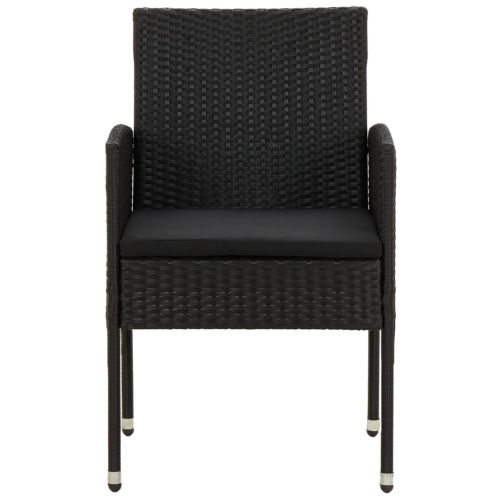 Градински трапезен комплект, 3 части, полиратан, черен