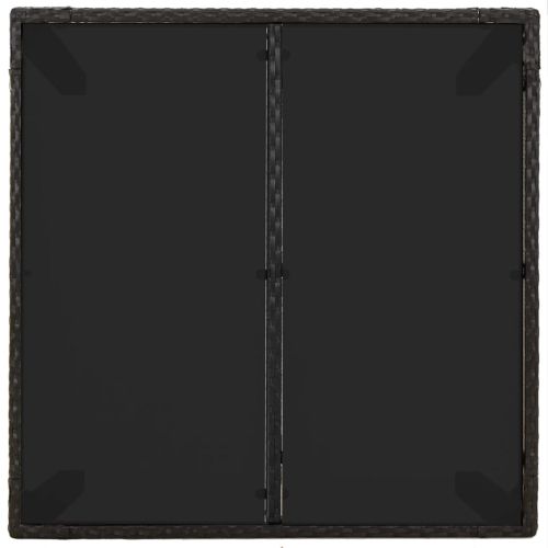Градинска маса със стъклен плот, черна, 90x90x75 см, полиратан
