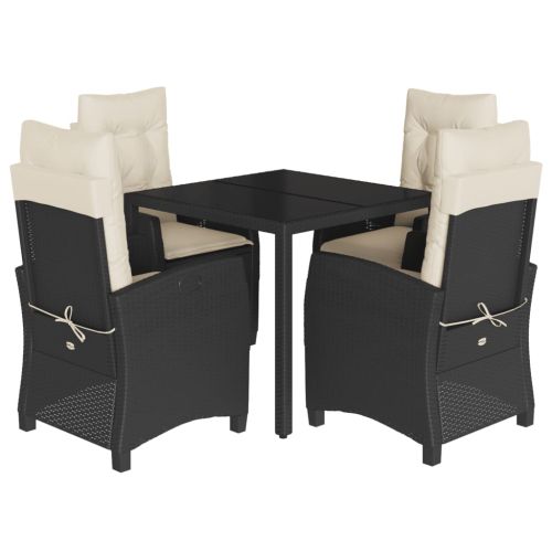 Градински трапезен комплект възглавници 5 части черен полиратан