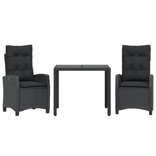 Градински комплект от 3 части с възглавници черни полиратан