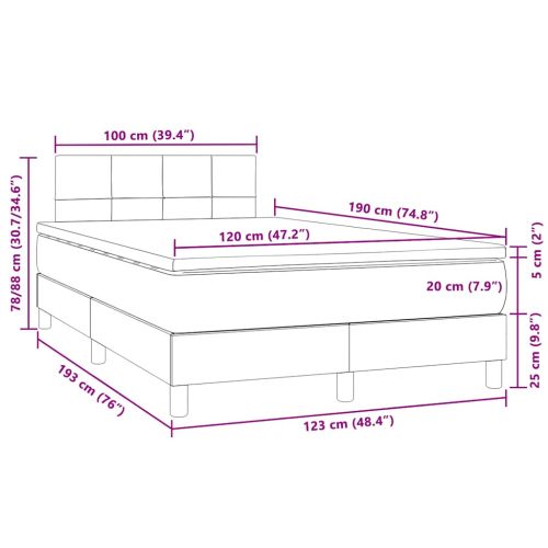 Боксспринг легло с матрак и LED, черно, 120x190 см, кадифе
