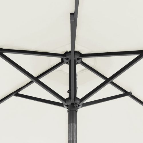 Градински чадър със стоманен прът, бял, 225x225x212 см