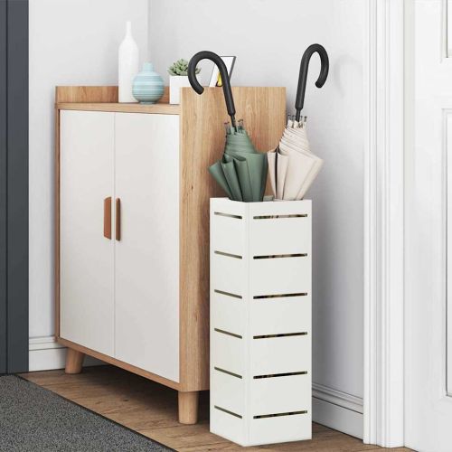 Стойка за чадър със съхранение Бяло 15,5 х 15,5 х 49 см Стомана