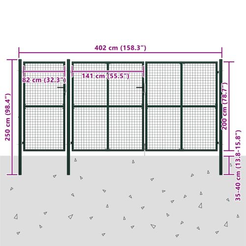 Градинска порта, стомана, 400x200 см, зелена