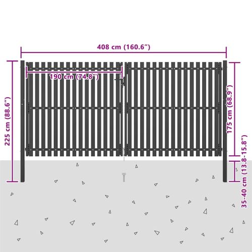 Градинска оградна порта от стомана 400x175 см, антрацит