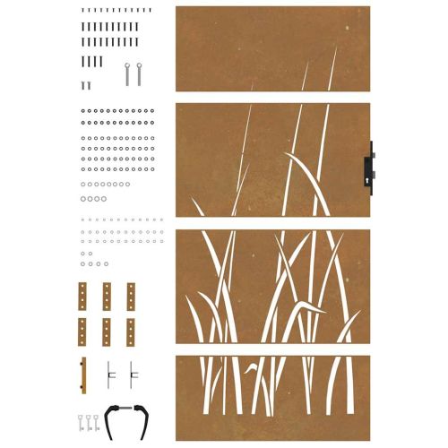 Градинска порта 85x175 см, дизайн с кортен стомана и трева