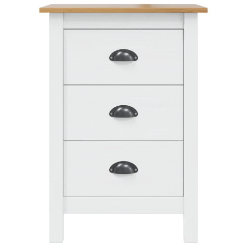 Нощен шкаф Бяло и медено кафяво 46 x 35 x 65 см Солиден бор