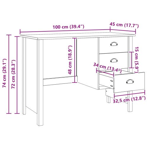 桌 с чекмеджета с чекмедже Бяло 100 x 45 x 74 см Солиден бор