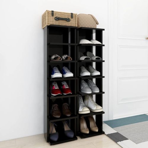 Шкафове за обувки, 2 бр, черен гланц, 27,5x27x102 см