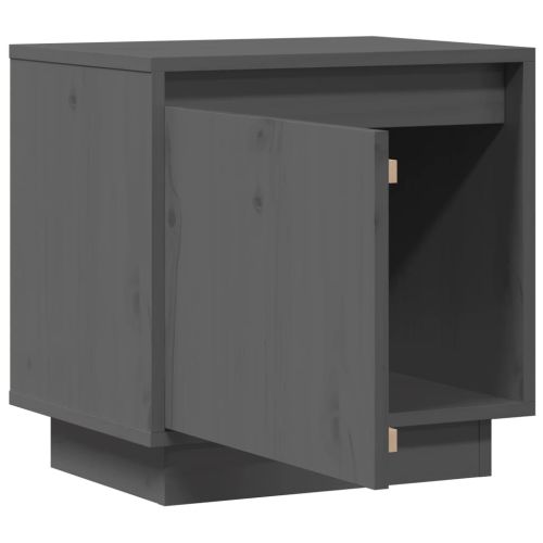 Нощно шкафче, сиво, 40x30x40 см, борово дърво масив