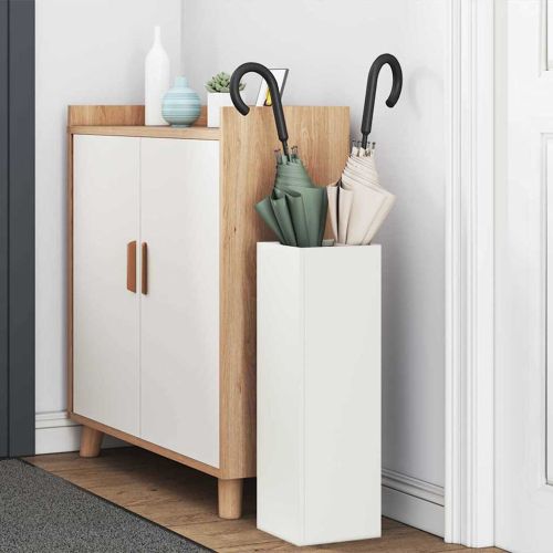 Стойка за чадър със съхранение Бяло 15,5 х 15,5 х 49 см Метал