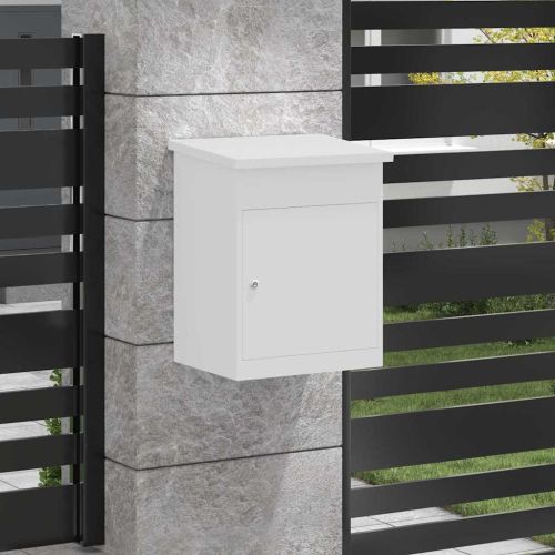 Пощенска кутия за пратки с врата Бяло 47.5 x 38 x 59 см Стомана