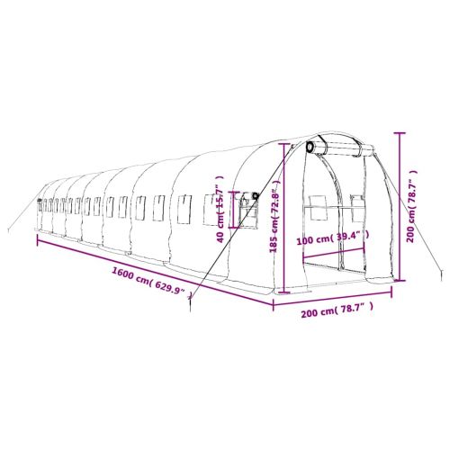 Оранжерия със стоманена рамка бяла 32 м² 16x2x2 м
