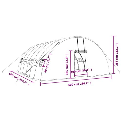 Оранжерия със стоманена рамка бяла 36 м² 6x6x2,85 м