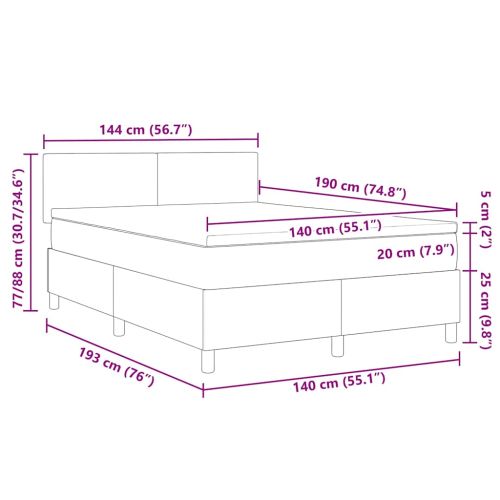 Легло с пружинирана основа Тъмен сив и бял 140 x 190 cm