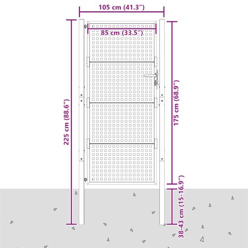 Градинска порта, антрацит, 100x175 см, стомана
