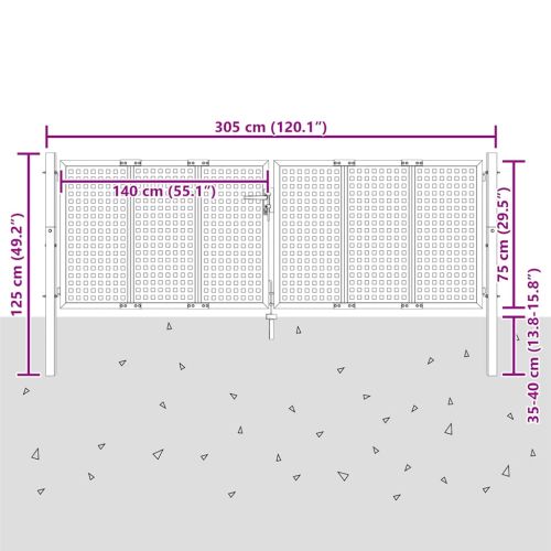 Градинска порта, антрацит, 300x75 см, стомана