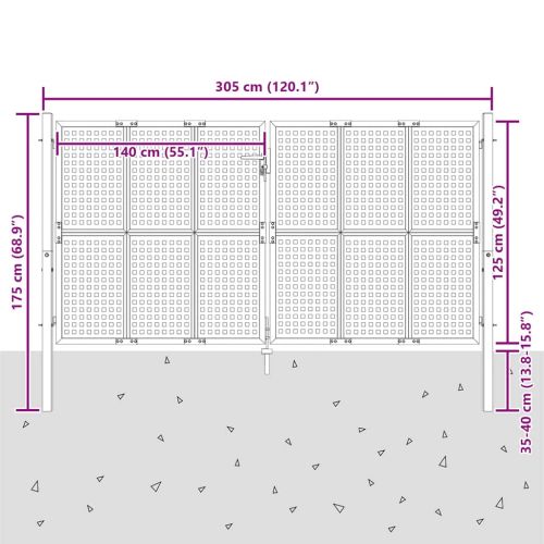 Градинска порта, антрацит, 300x125 см, стомана