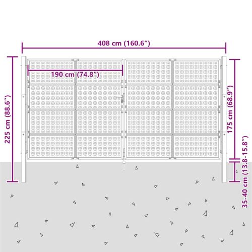 Градинска порта, антрацит, 400x175 см, стомана