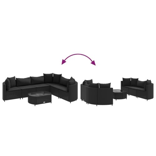 Градински комплект диван с възглавници 7 части черен полиратан