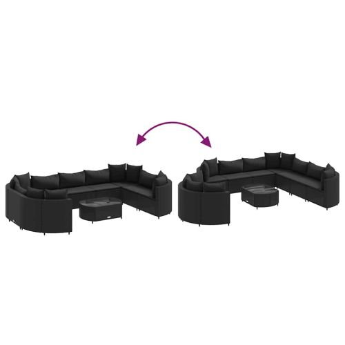 Градински комплект диван с възглавници 10 части черен полиратан