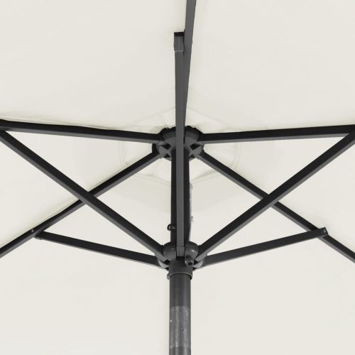 Градински чадър с LED и стоманен прът, бял, 225x225x212 см