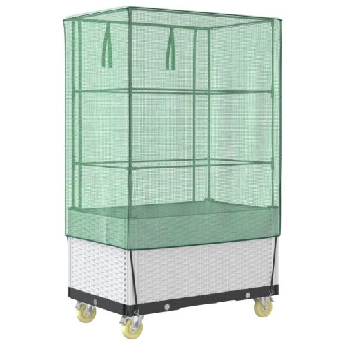 Повдигнато легло с капак и колела, ратанова визия, 80x50x182 см