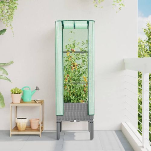 Повдигнато легло с оранжерия калъф, ратанов вид, 40x40x140 см