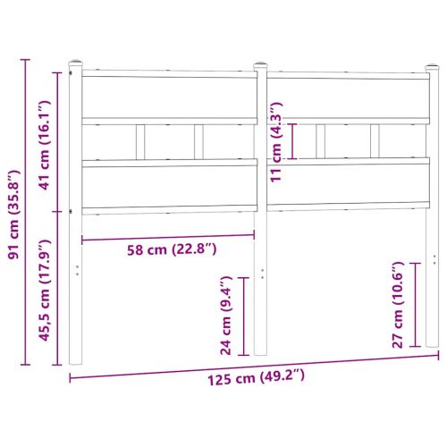 Резервна табла за легло, опушен дъб, 120 см, желязо и инженерно дърво