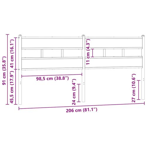 Резервна табла за легло, опушен дъб, 200 см, желязо и инженерно дърво