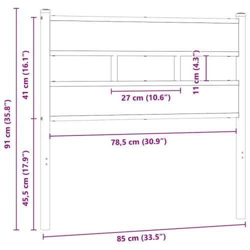 Резервна табла за легло, дъб сонома, 80 см, желязо и инженерно дърво