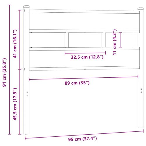 Резервна табла за легло, дъб сонома, 90 см, желязо и инженерно дърво