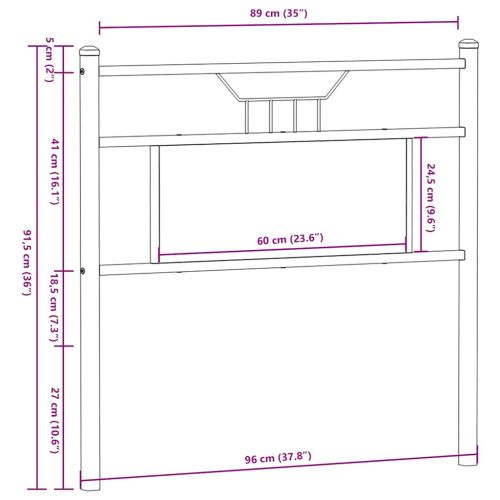 Резервна табла за легло Дъб Сонома 90 cm Изработена дървесина и стомана