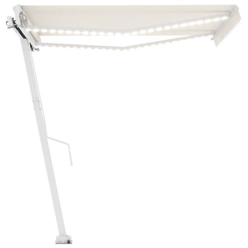 Ръчно прибираща се тента с LED, 300x250 см, кремава