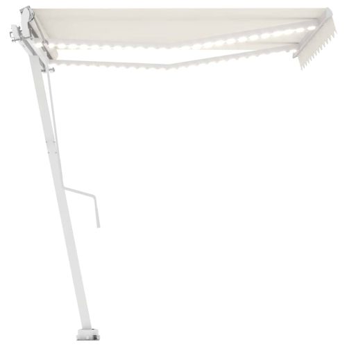 Автоматичен сенник, LED и сензор за вятър, 300x250 см, кремав