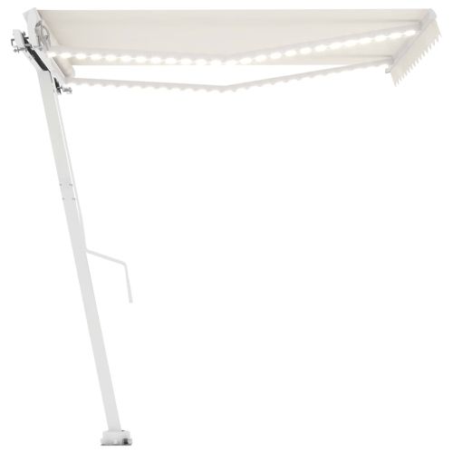 Ръчно прибиращ се сенник с LED, 350x250 см, кремав