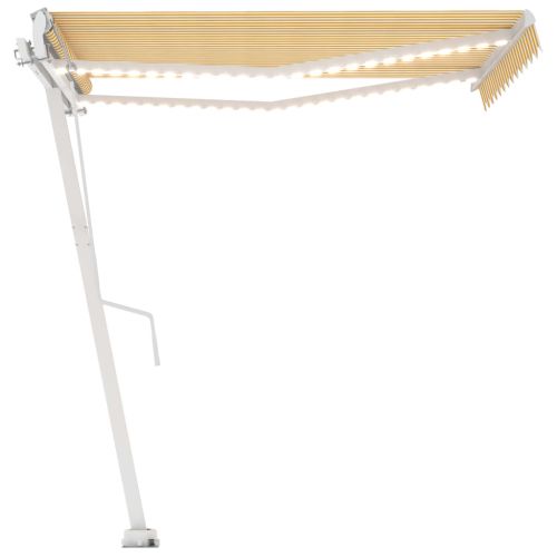 Автоматичен сенник LED и сензор за вятър 350x250 см жълто/бяло