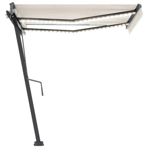 Ръчно прибиращ се сенник с LED, 350x250 см, кремав