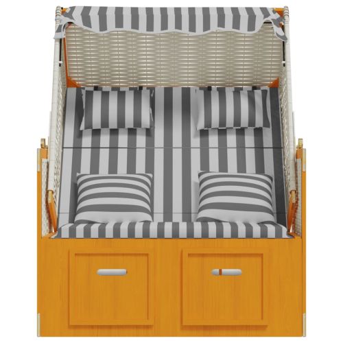 Strandkorb с възглавници, полиратан и дърво масив, бяло и сиво