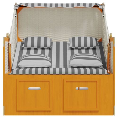 Strandkorb с възглавници, полиратан и дърво масив, бяло и сиво