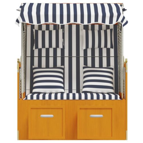 Strandkorb с възглавници, полиратан и дърво масив, бяло и синьо