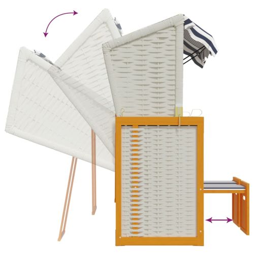 Strandkorb с възглавници, полиратан и дърво масив, бяло и синьо