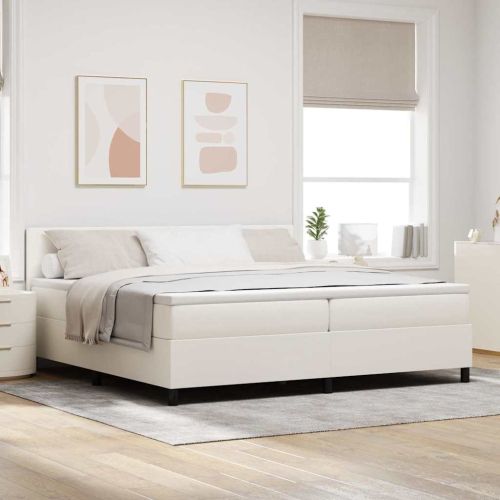 Легло с пружинирана основа Слонова кост и бяло 200 x 200 cm