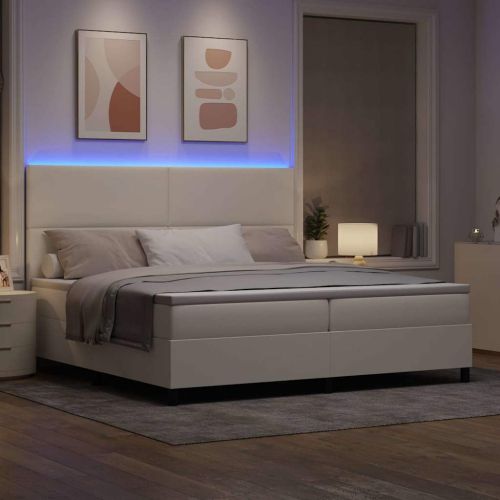 LED кутия за пружини с легло Слонова кост и бяло 200 x 200 cm