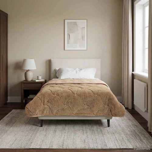 Зимен юрган Таупе 135 x 220 см Микрофибър и тедди флийс