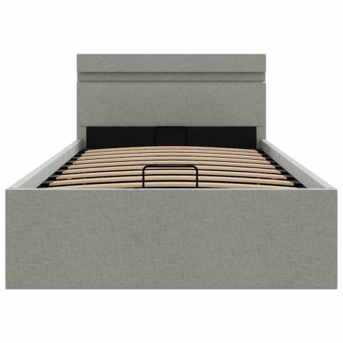 Легло с повдигащ механизъм и LED светлосиво текстил 100x200 см