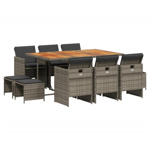 Градински комплект с възглавници 11 части сив полиратан