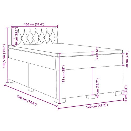 Боксспринг легло с матрак, тъмносиньо, 120x190 см, кадифе