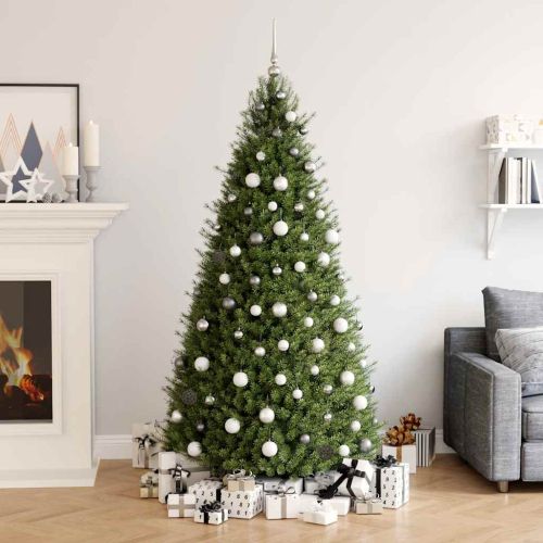 Комплект коледни топки 120 части с връх и 300 LED бяло и сиво