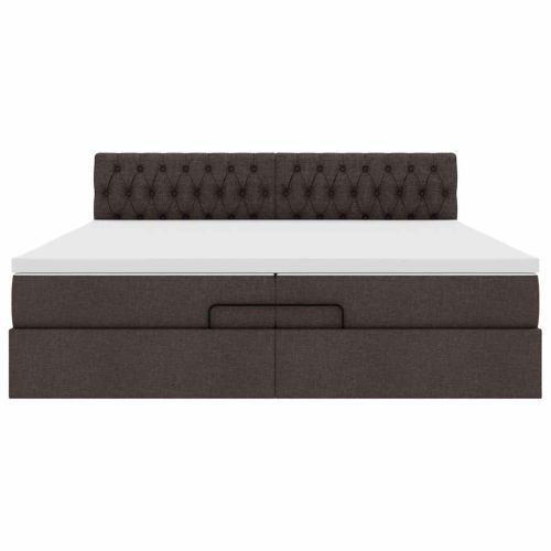Османска легло с матрак и LED, тъмнокафяво, 200x200 см, плат
